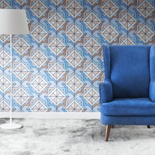 Blue Chair, Wallpaper, Lamp